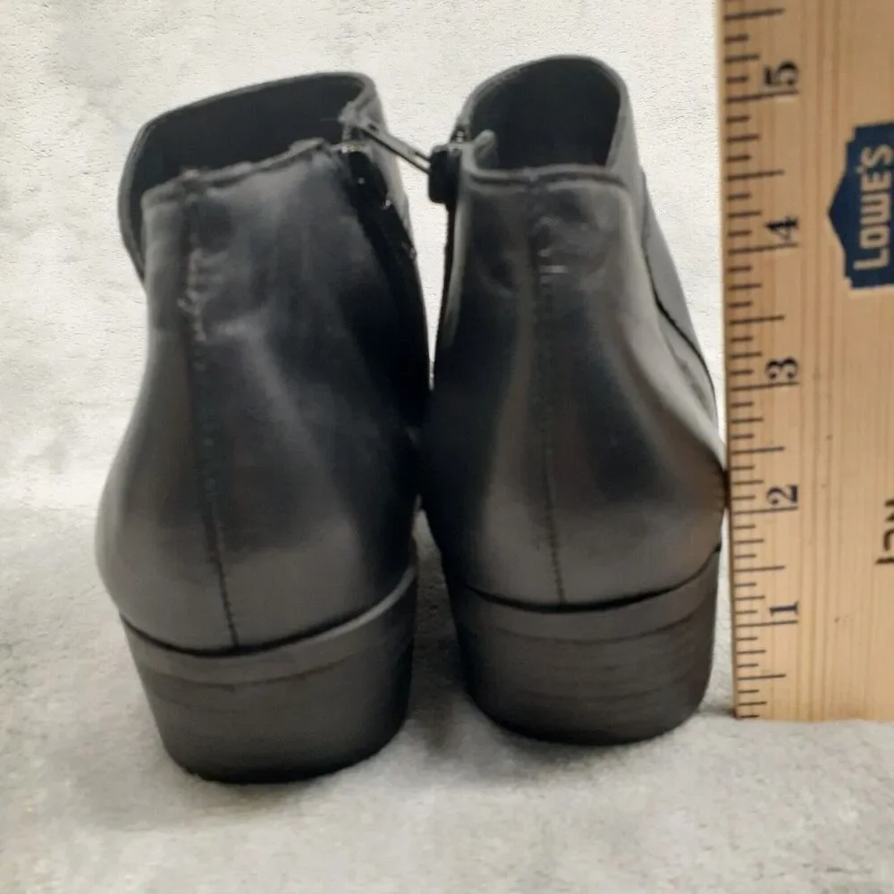 Lucky Brand Boots Womens 7.5 M Brintly2 Ankle Booties Black Leather Heels Zip